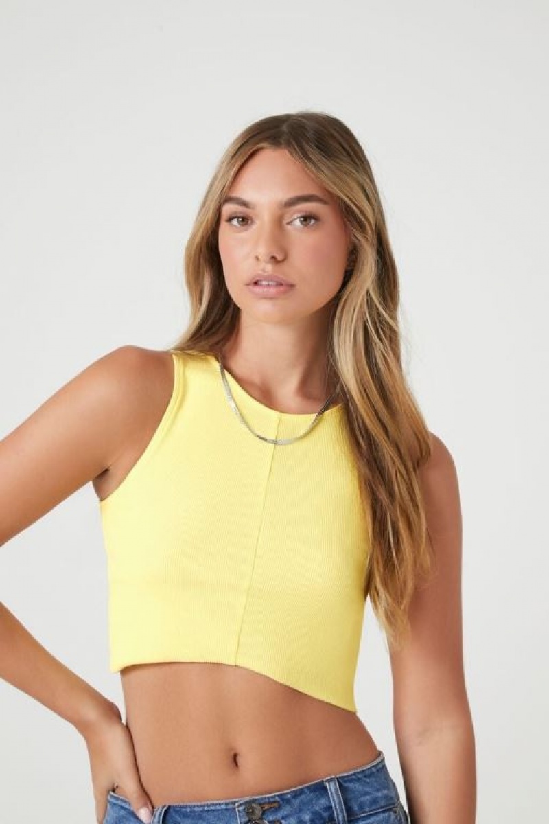 Camiseta Tirantes Forever 21 Cropped Rib Knit Tank Mujer Amarillo Claro | pqlQKJALF4r