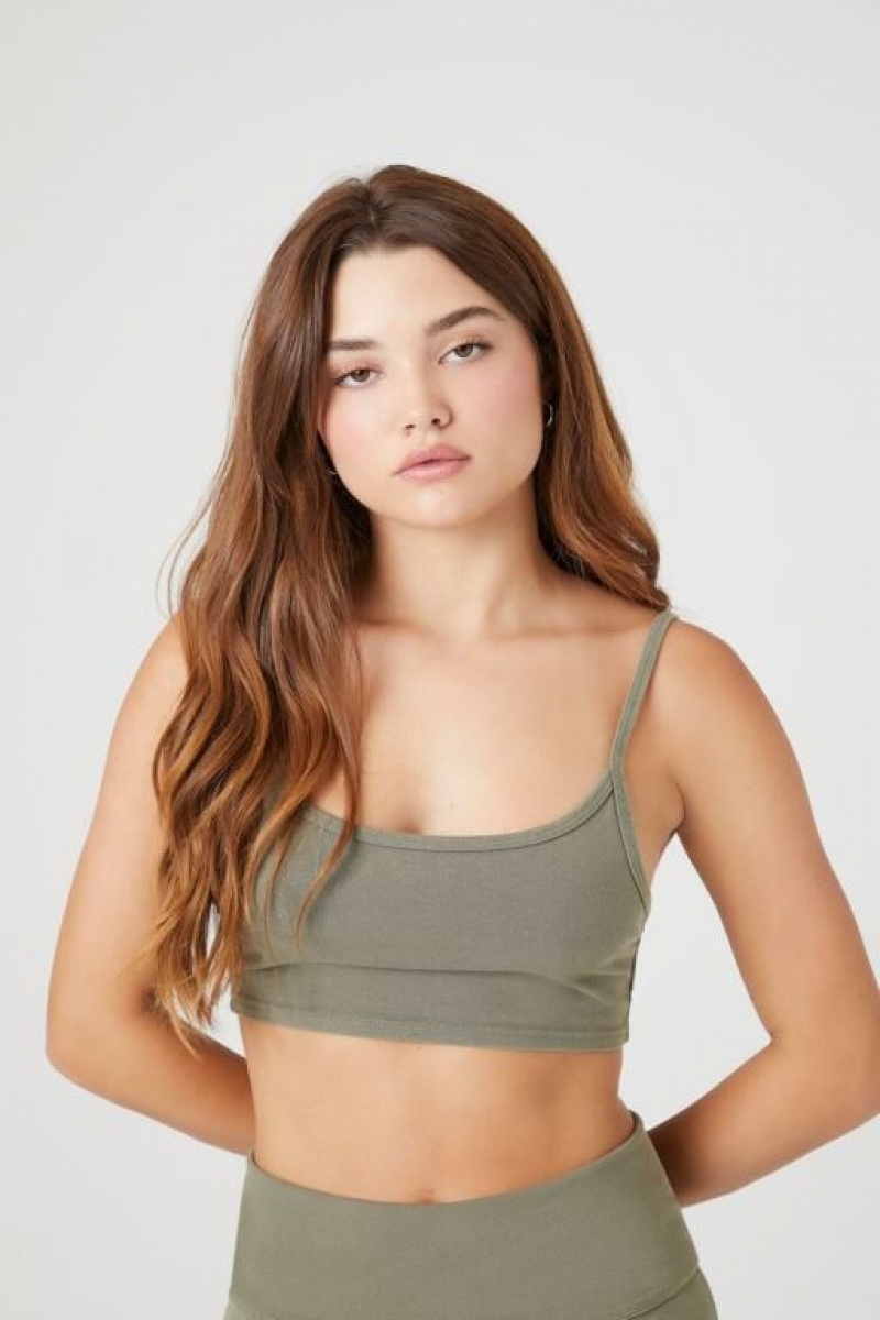 Camiseta Tirantes Forever 21 Cropped Scoop Cami Mujer Verde Oliva Oscuro | jtR5TPEidBV