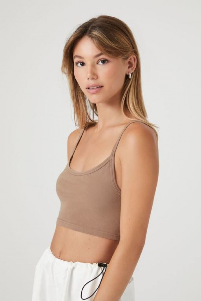 Camiseta Tirantes Forever 21 Cropped Scoop Cami Mujer Gris Marrones | V96HiA8rOSS