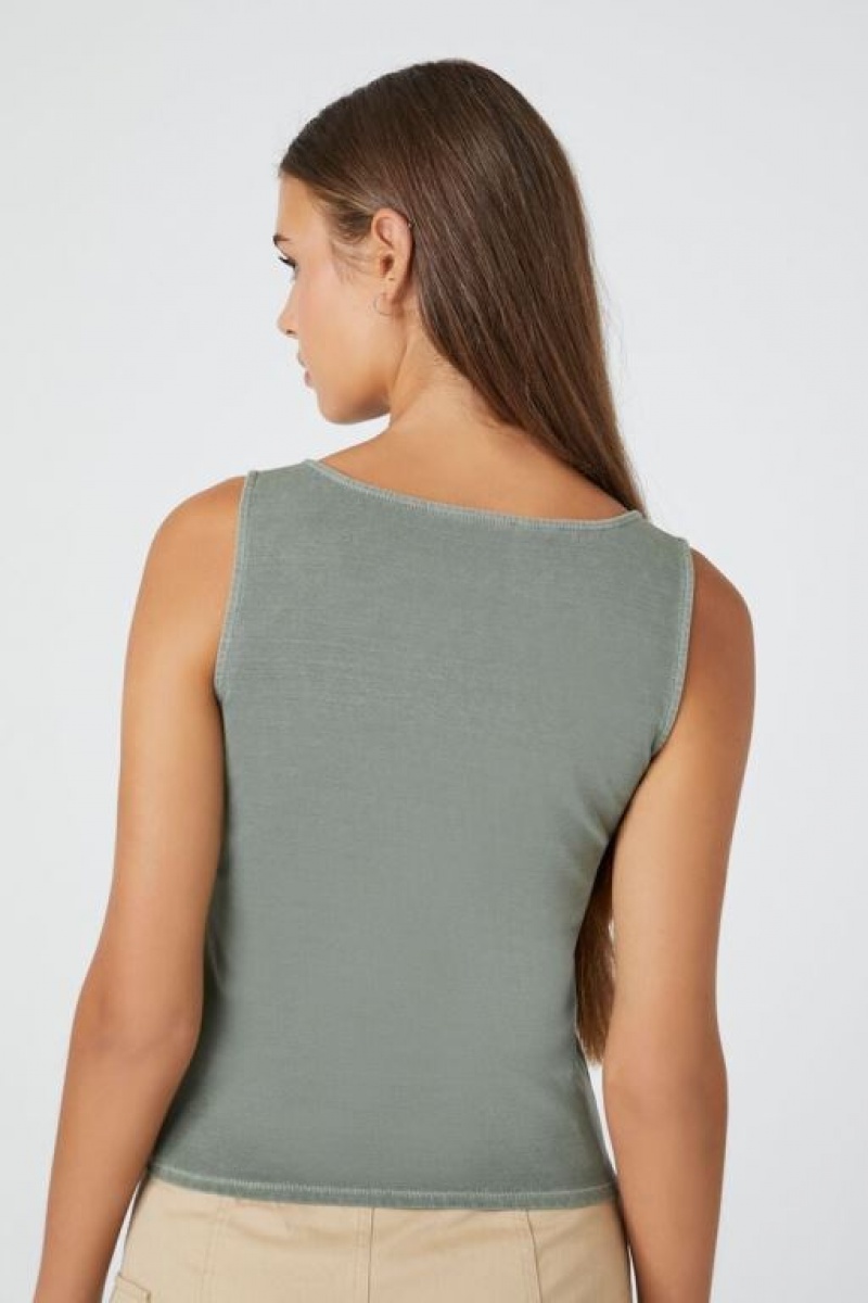 Camiseta Tirantes Forever 21 Cropped Tank Mujer Verde Oliva Oscuro | OYPt0PSefXf