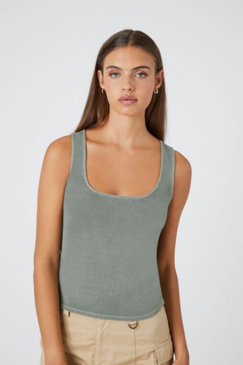 Camiseta Tirantes Forever 21 Cropped Tank Mujer Verde Oliva Oscuro | OYPt0PSefXf