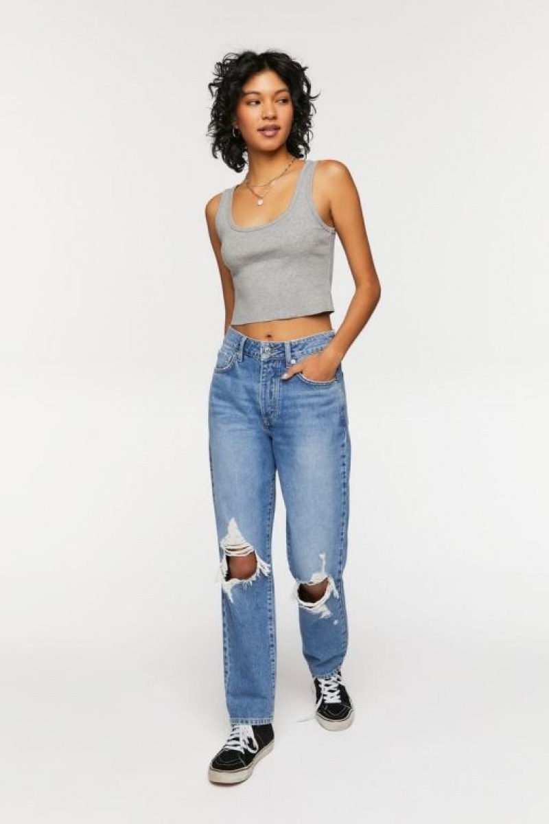 Camiseta Tirantes Forever 21 Cropped Tank Mujer Gris | j9y8zwAB8bi