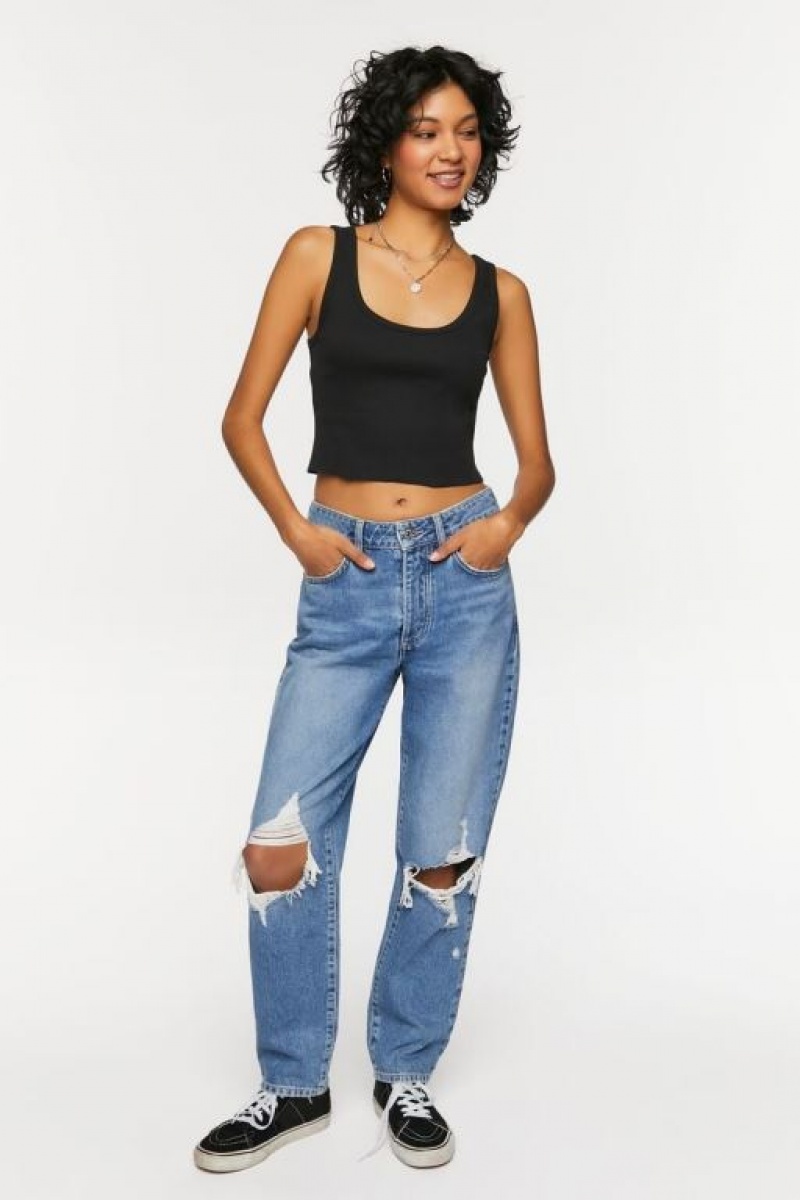 Camiseta Tirantes Forever 21 Cropped Tank Mujer Negras | F13KeE51OpA