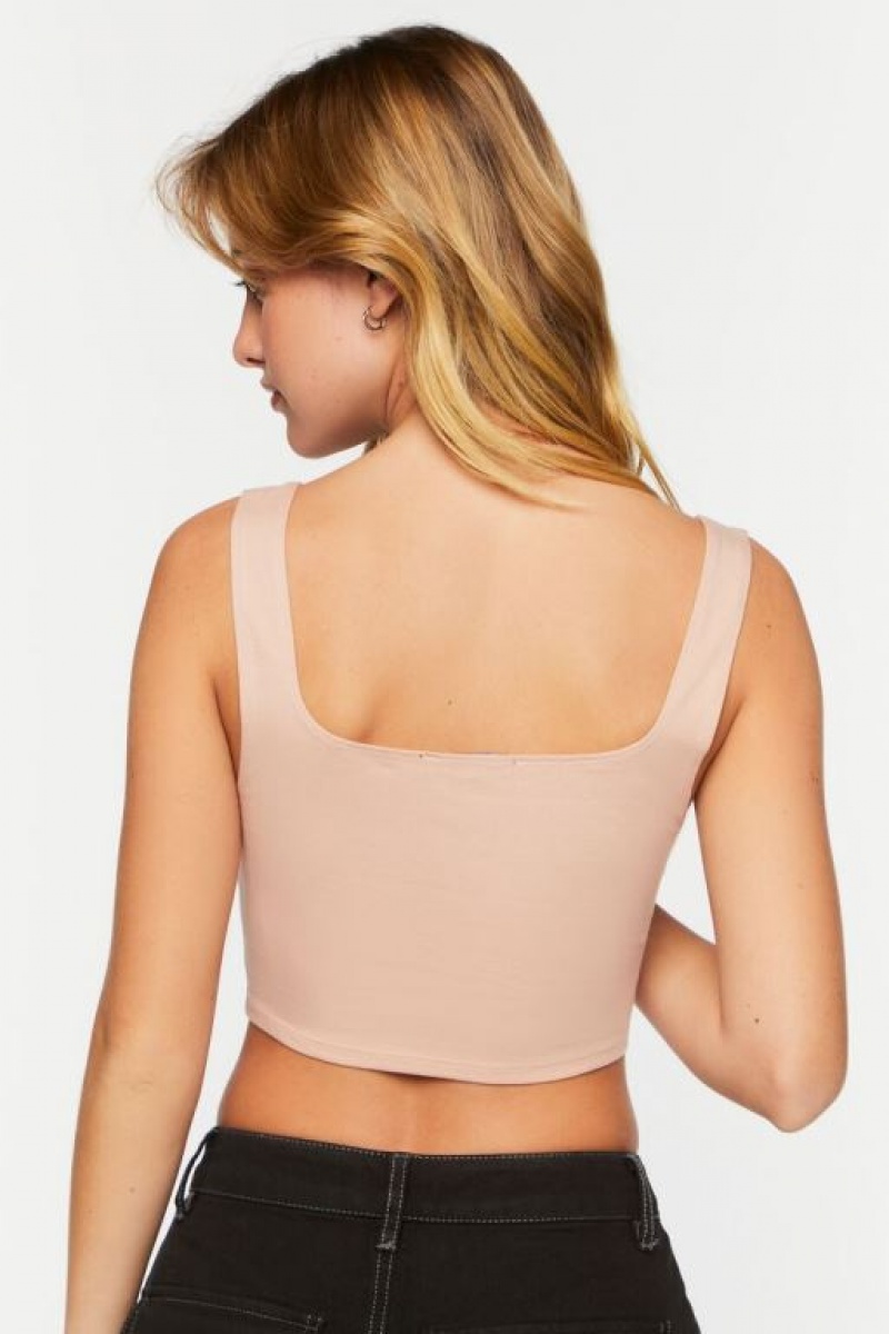 Camiseta Tirantes Forever 21 Cropped Tank Mujer Beige Rosas | bgHWKjxACzj