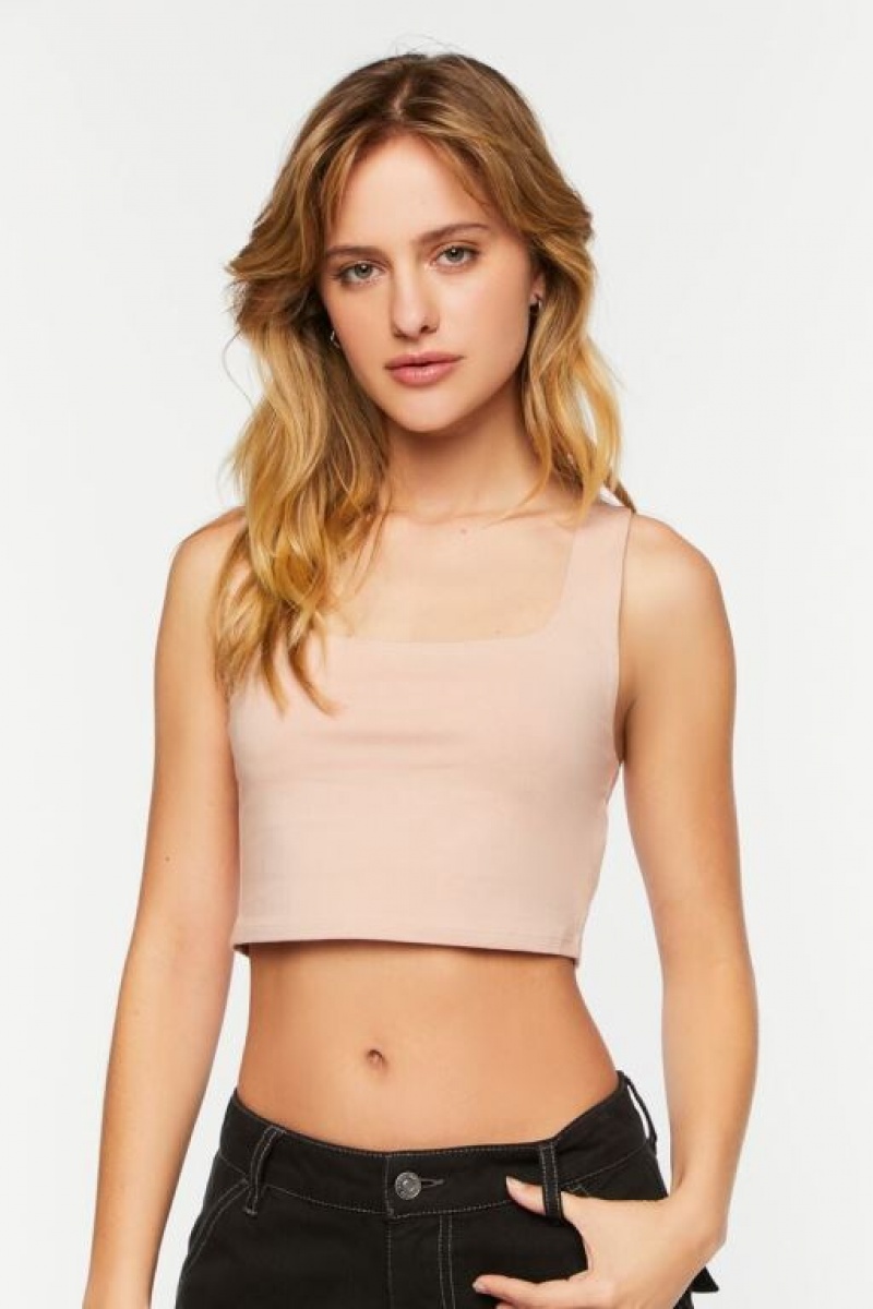 Camiseta Tirantes Forever 21 Cropped Tank Mujer Beige Rosas | bgHWKjxACzj