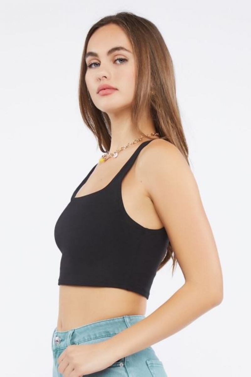 Camiseta Tirantes Forever 21 Cropped Tank Mujer Negras | 1l0InmoXk01