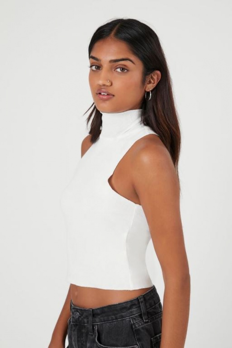 Camiseta Tirantes Forever 21 Cropped Turtleneck Tank Mujer Blancas | qJ5DRXs5IoO