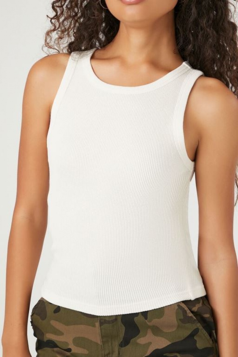 Camiseta Tirantes Forever 21 Mineral Wash Waffle Knit Tank Mujer Blancas | 4dxo55MpMxB