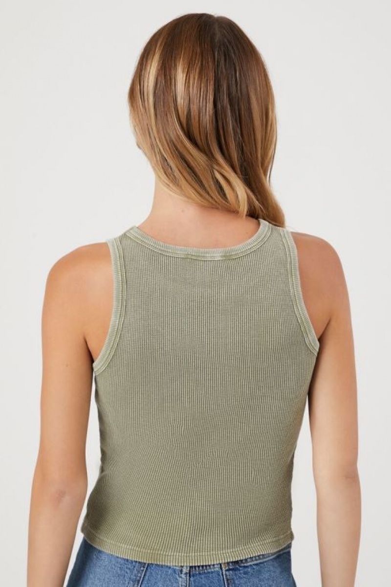 Camiseta Tirantes Forever 21 Mineral Wash Waffle Knit Tank Mujer Gris Verde | Bu5TTqLA9Fd