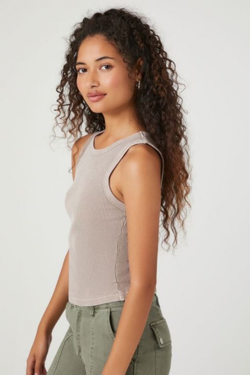 Camiseta Tirantes Forever 21 Mineral Wash Waffle Knit Tank Mujer Goat | 8ialFnzPdeG