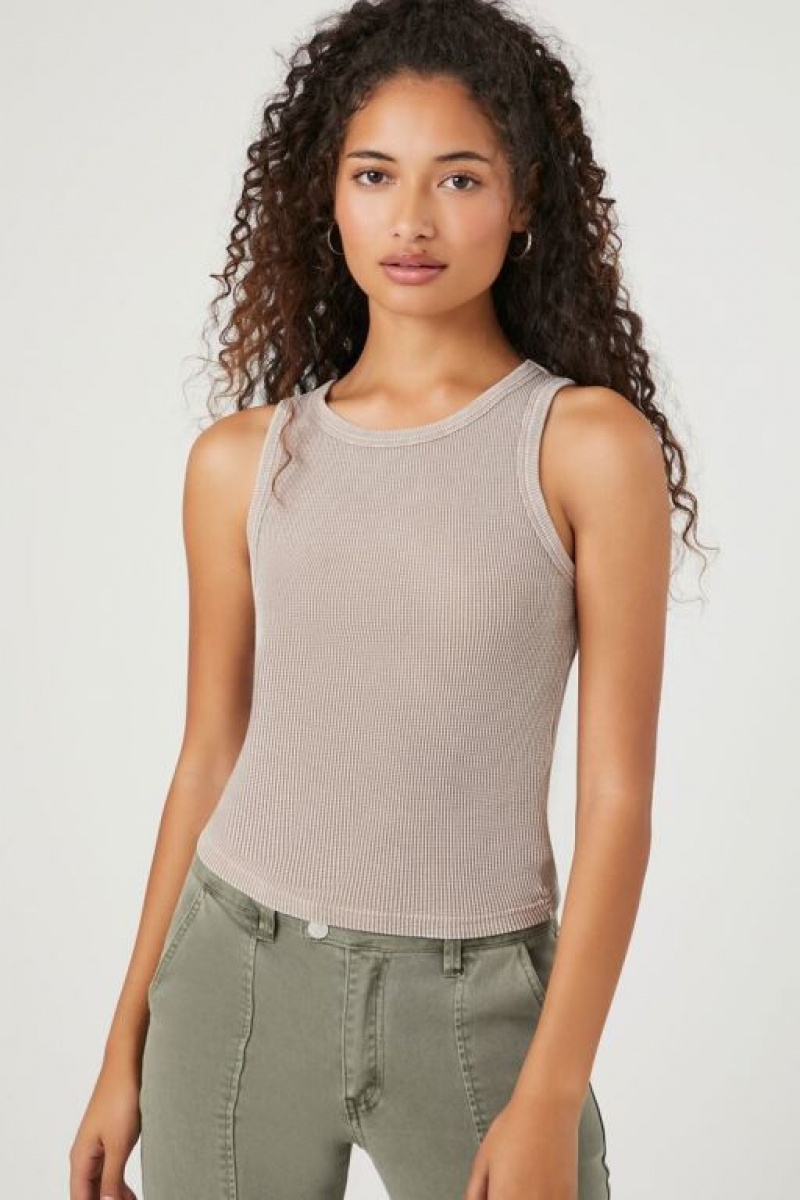 Camiseta Tirantes Forever 21 Mineral Wash Waffle Knit Tank Mujer Goat | 8ialFnzPdeG