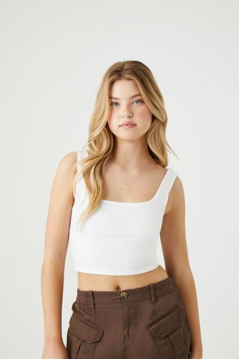 Camiseta Tirantes Forever 21 Organically Grown Cotton Cropped Tank Mujer Blancas | 7oAtsivDYC4