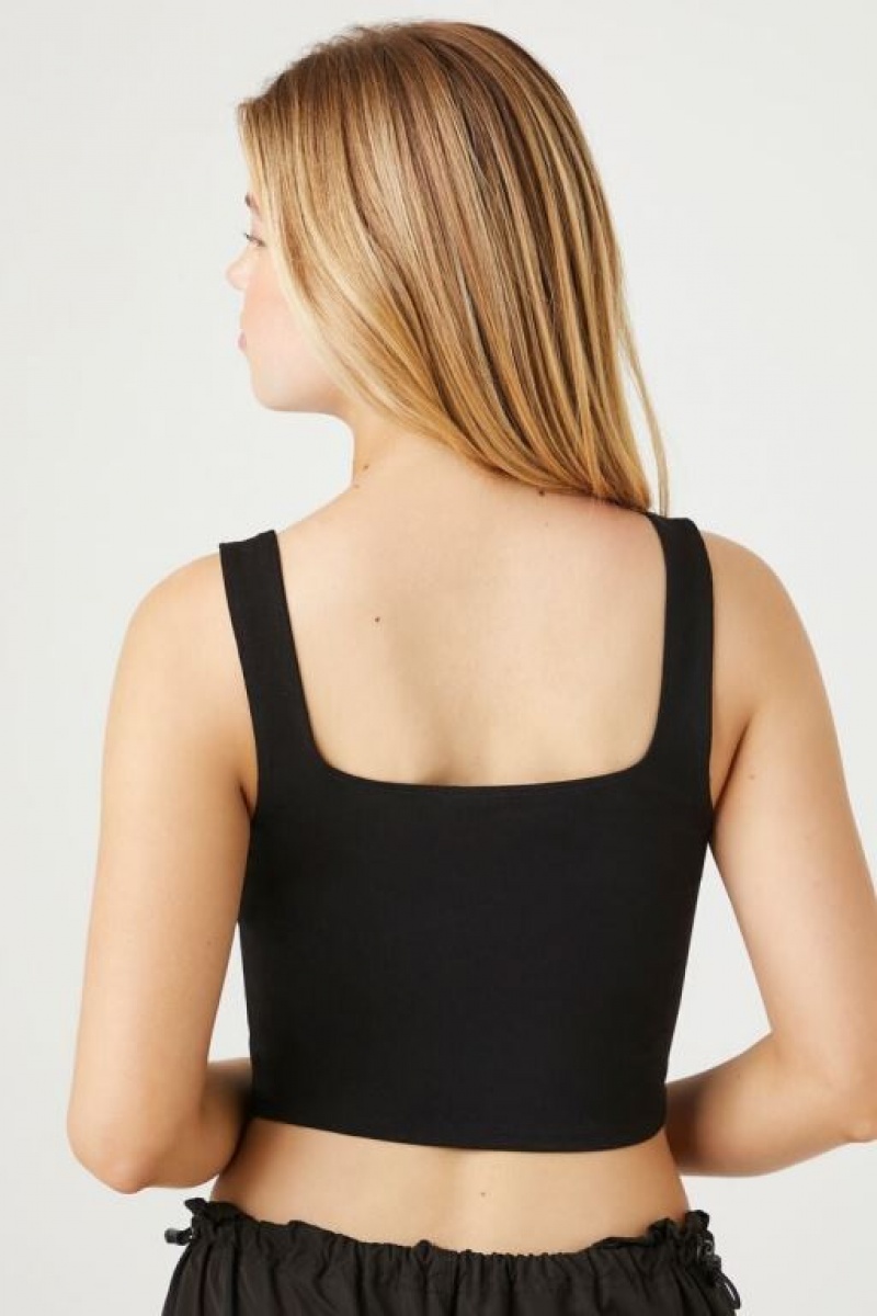 Camiseta Tirantes Forever 21 Organically Grown Cotton Cropped Tank Mujer Negras | 0z8ist6ll8S