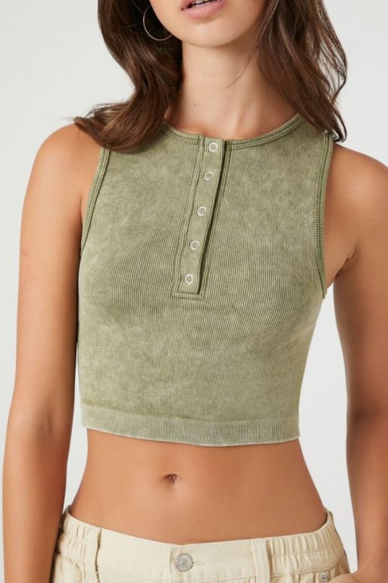 Camiseta Tirantes Forever 21 Seamless Mineral Wash Tank Mujer Gris Verde | AEuRsVDKkRs