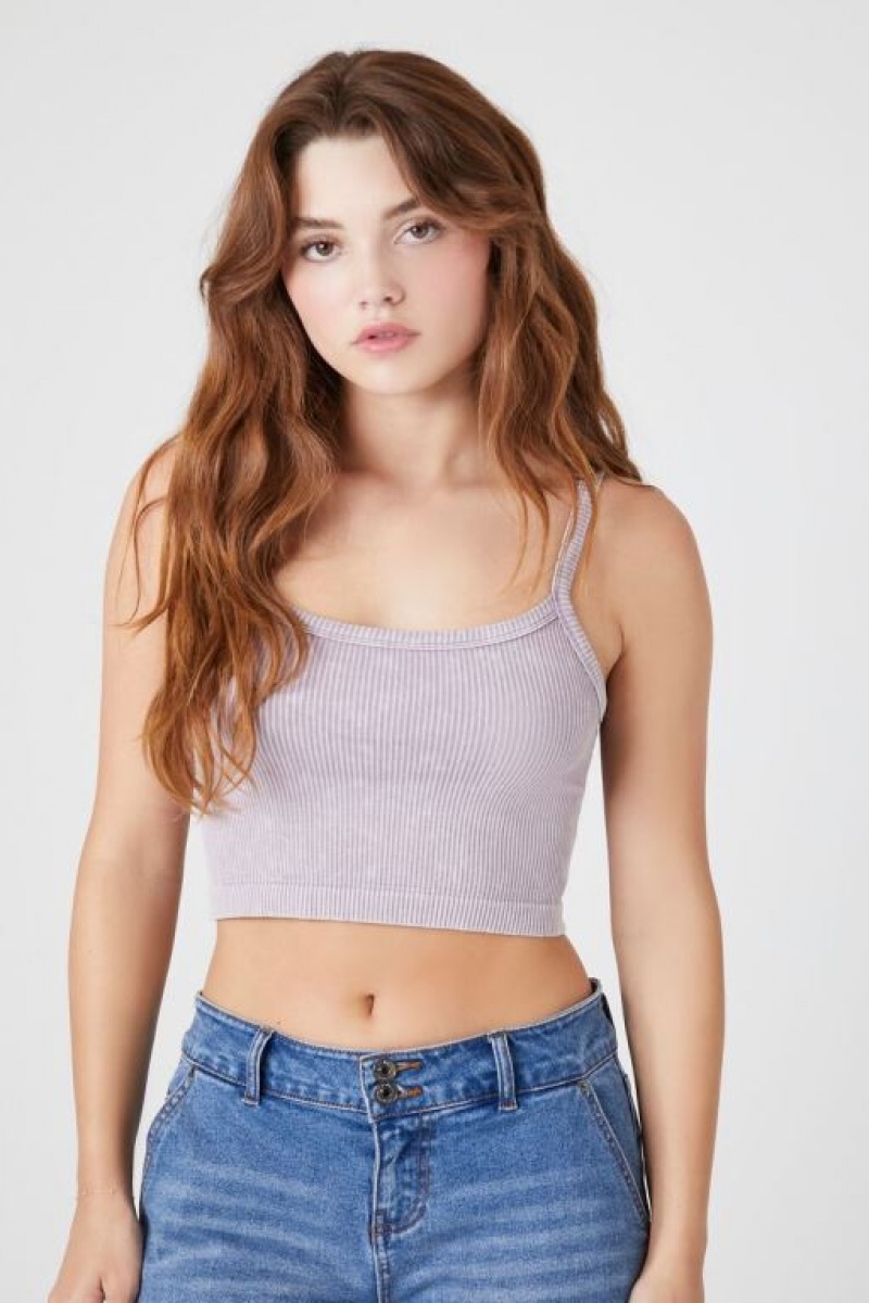 Camiseta Tirantes Forever 21 Seamless Mineral Wash Cropped Cami Mujer Moradas | DIV0nU1pCUN