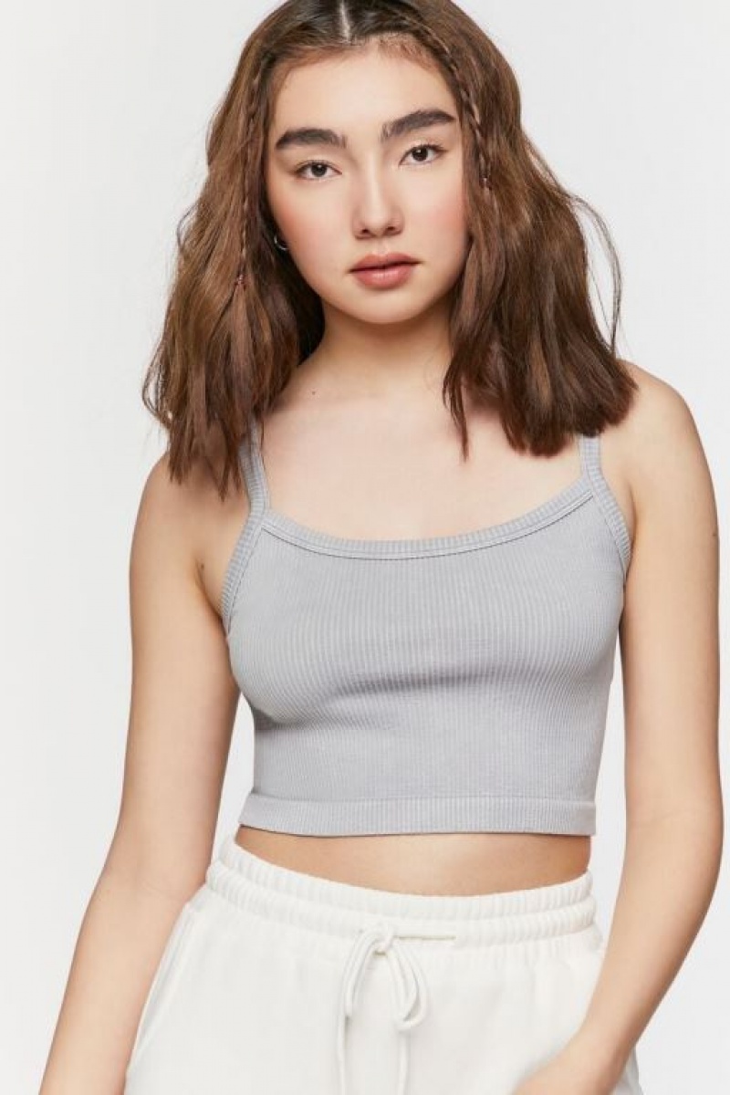 Camiseta Tirantes Forever 21 Seamless Mineral Wash Cropped Cami Mujer Gris Moradas | DwdWTWZvTTt