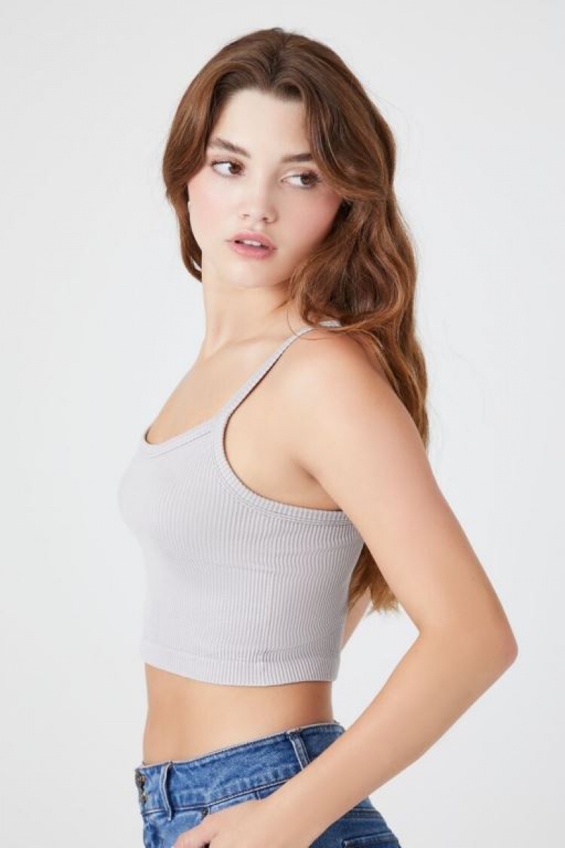 Camiseta Tirantes Forever 21 Seamless Mineral Wash Cropped Cami Mujer Gris | d1uK87Ej1q1