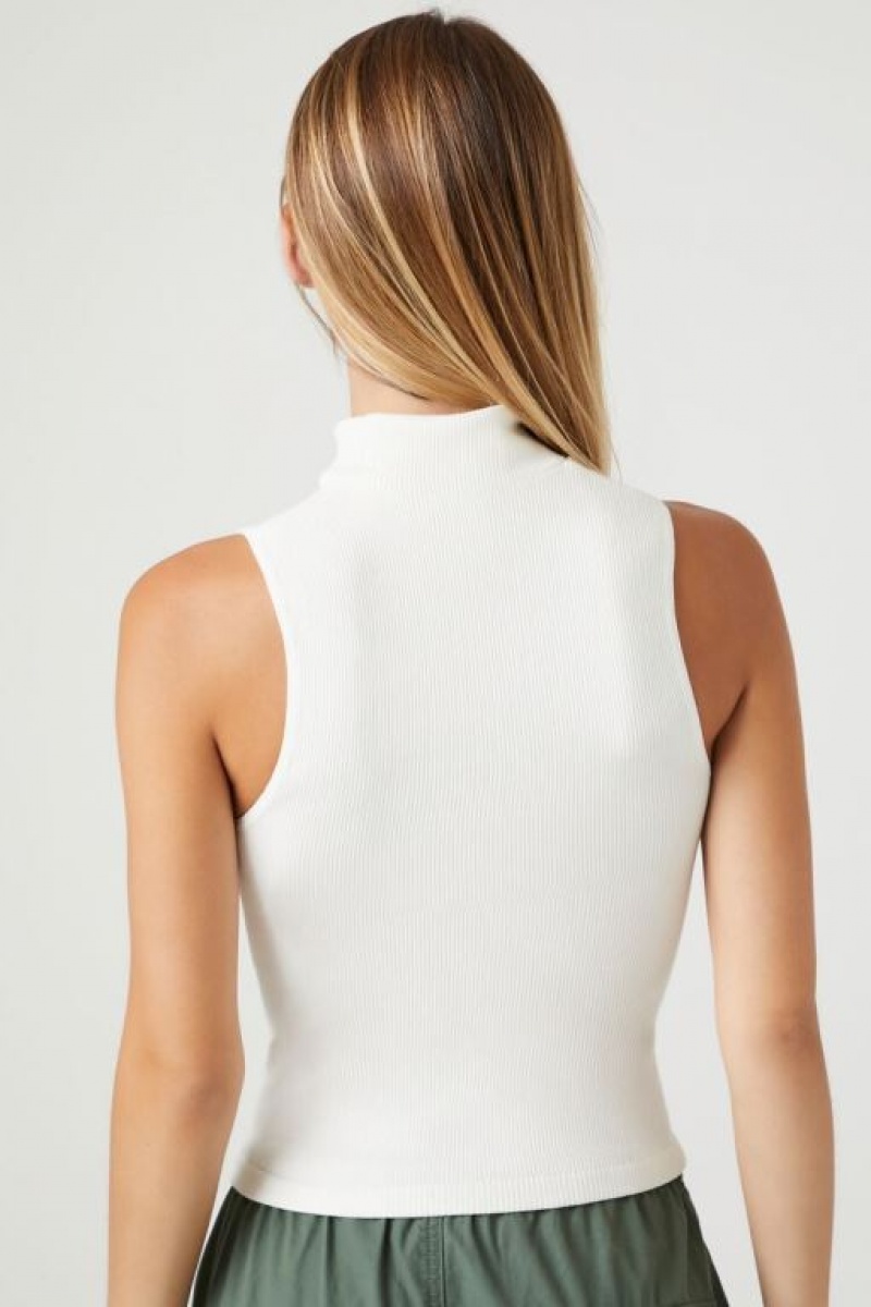 Camiseta Tirantes Forever 21 Seamless Sleeveless Turtleneck Mujer Creme | lUxXigjsVrt