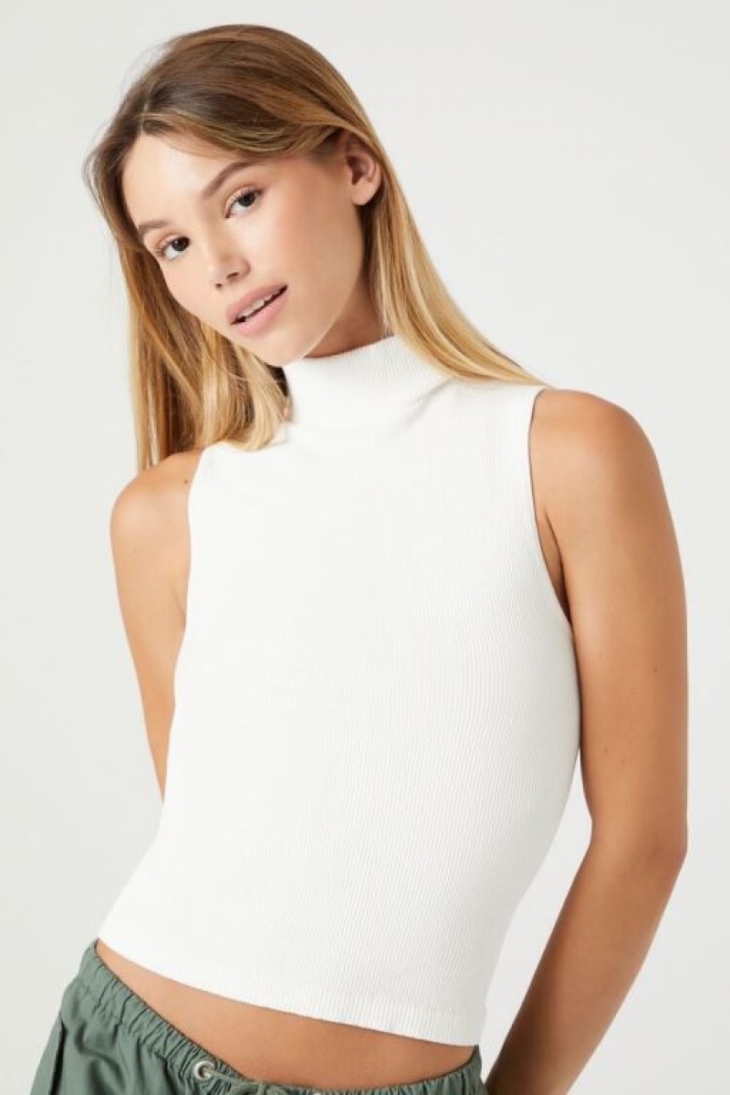 Camiseta Tirantes Forever 21 Seamless Sleeveless Turtleneck Mujer Creme | lUxXigjsVrt