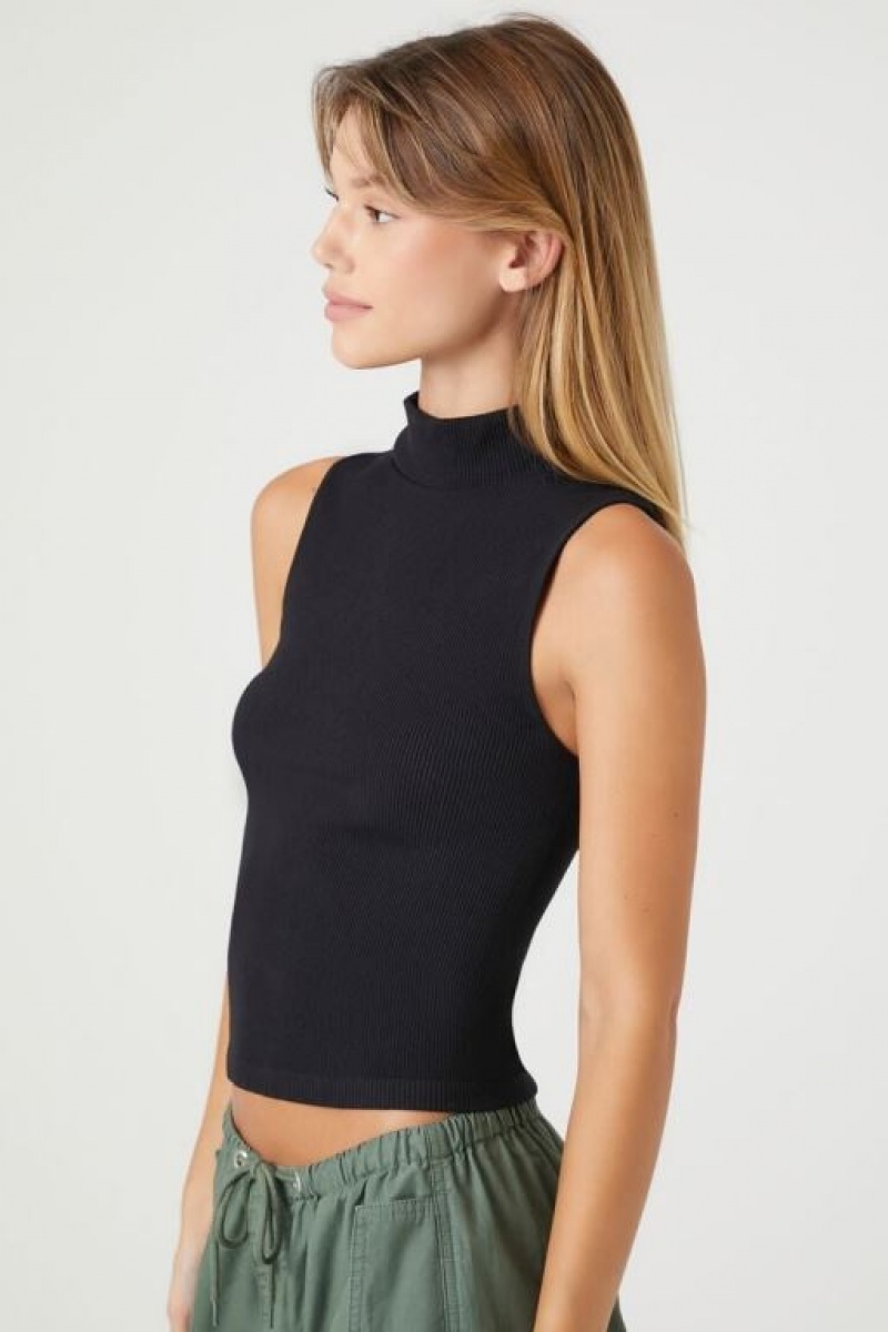 Camiseta Tirantes Forever 21 Seamless Sleeveless Turtleneck Mujer Negras | pyPmnfGrKph