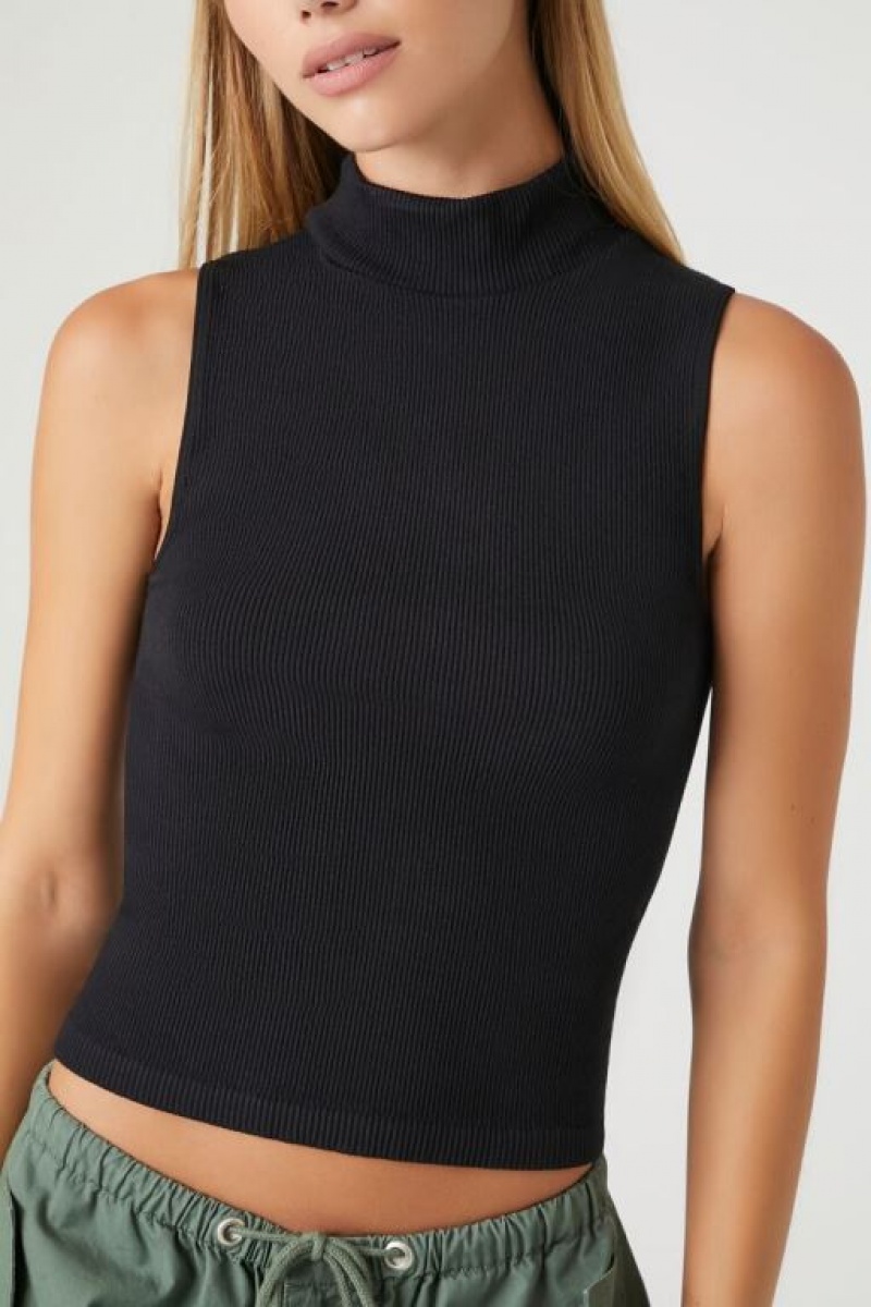 Camiseta Tirantes Forever 21 Seamless Sleeveless Turtleneck Mujer Negras | pyPmnfGrKph