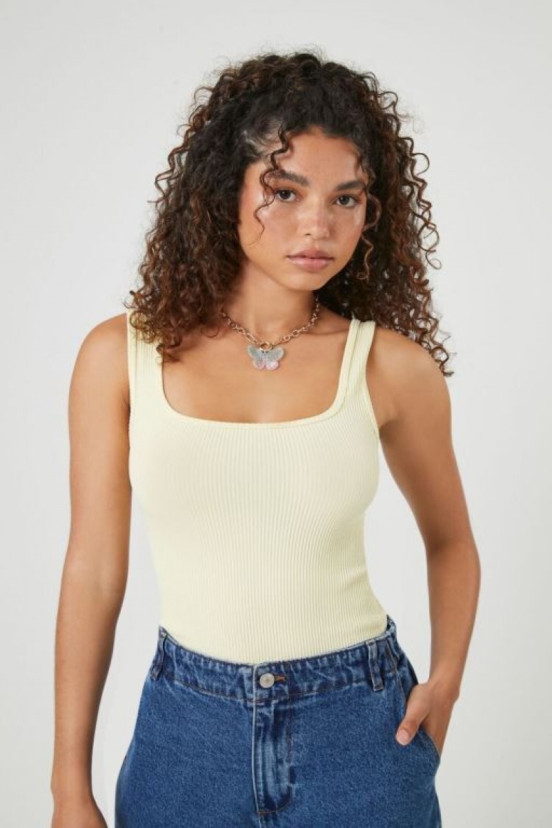 Camiseta Tirantes Forever 21 Seamless Square Neck Bodysuit Mujer Amarillo Claro | ovfZo0xs90T