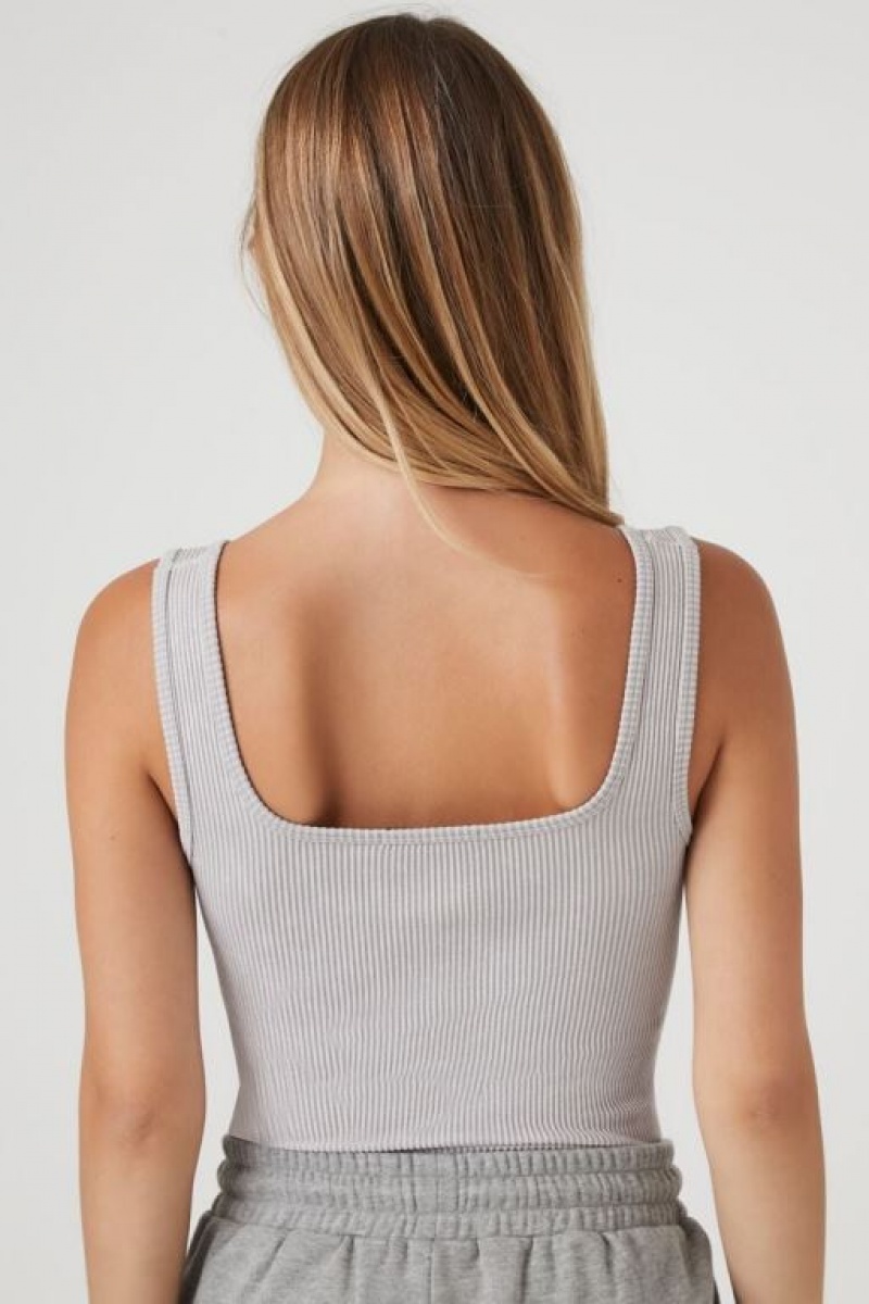 Camiseta Tirantes Forever 21 Seamless Square Neck Bodysuit Mujer Gris | J7QIMJxusjx