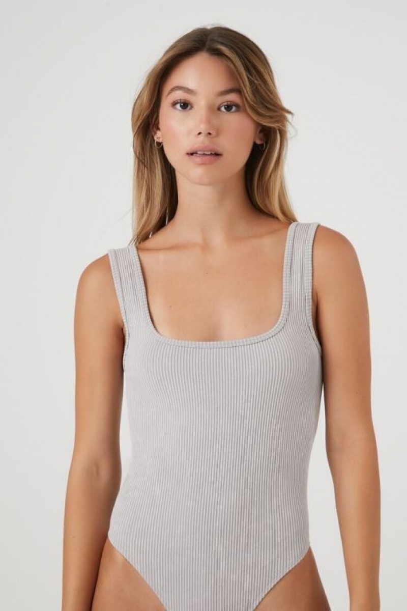 Camiseta Tirantes Forever 21 Seamless Square Neck Bodysuit Mujer Gris | J7QIMJxusjx