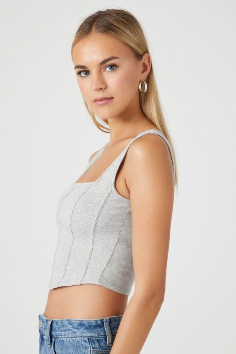 Camiseta Tirantes Forever 21 Square Neck Tank Mujer Gris | ZUO3o6OUPlP