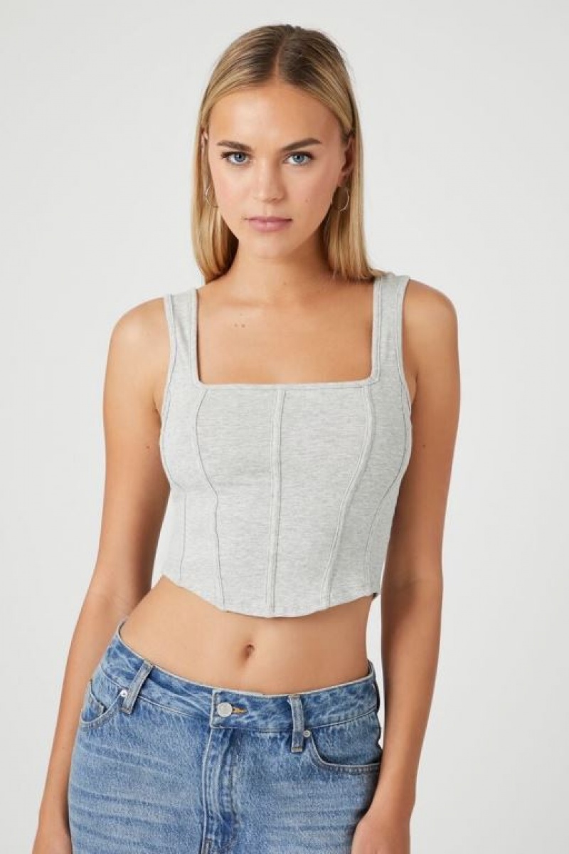 Camiseta Tirantes Forever 21 Square Neck Tank Mujer Gris | ZUO3o6OUPlP