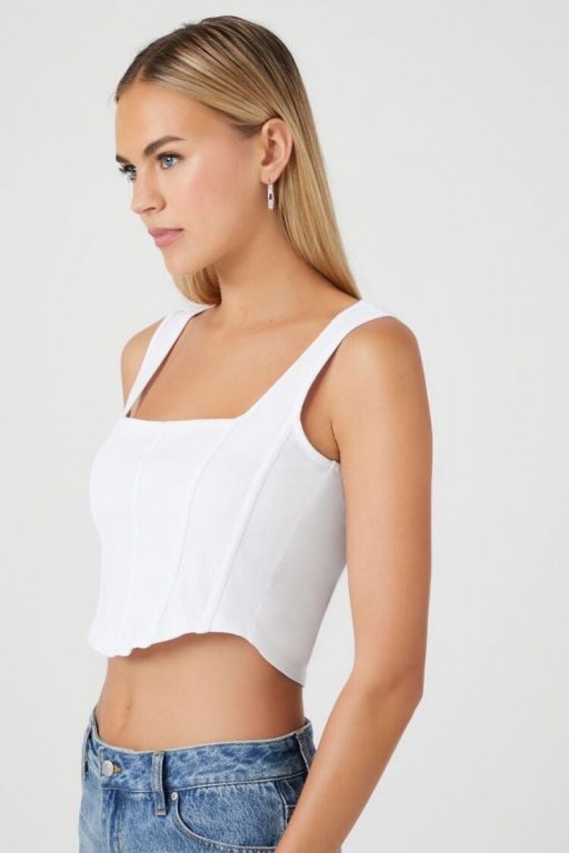 Camiseta Tirantes Forever 21 Square Neck Tank Mujer Blancas | fU74AaAnKlb