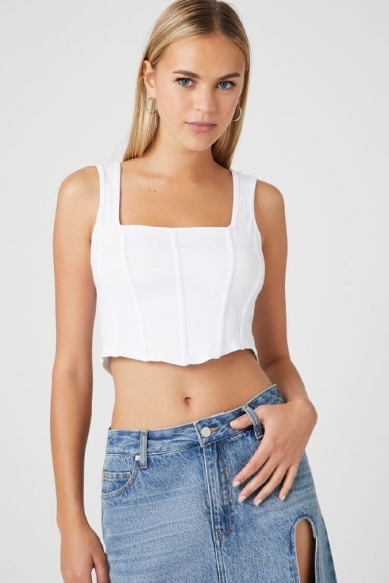 Camiseta Tirantes Forever 21 Square Neck Tank Mujer Blancas | fU74AaAnKlb