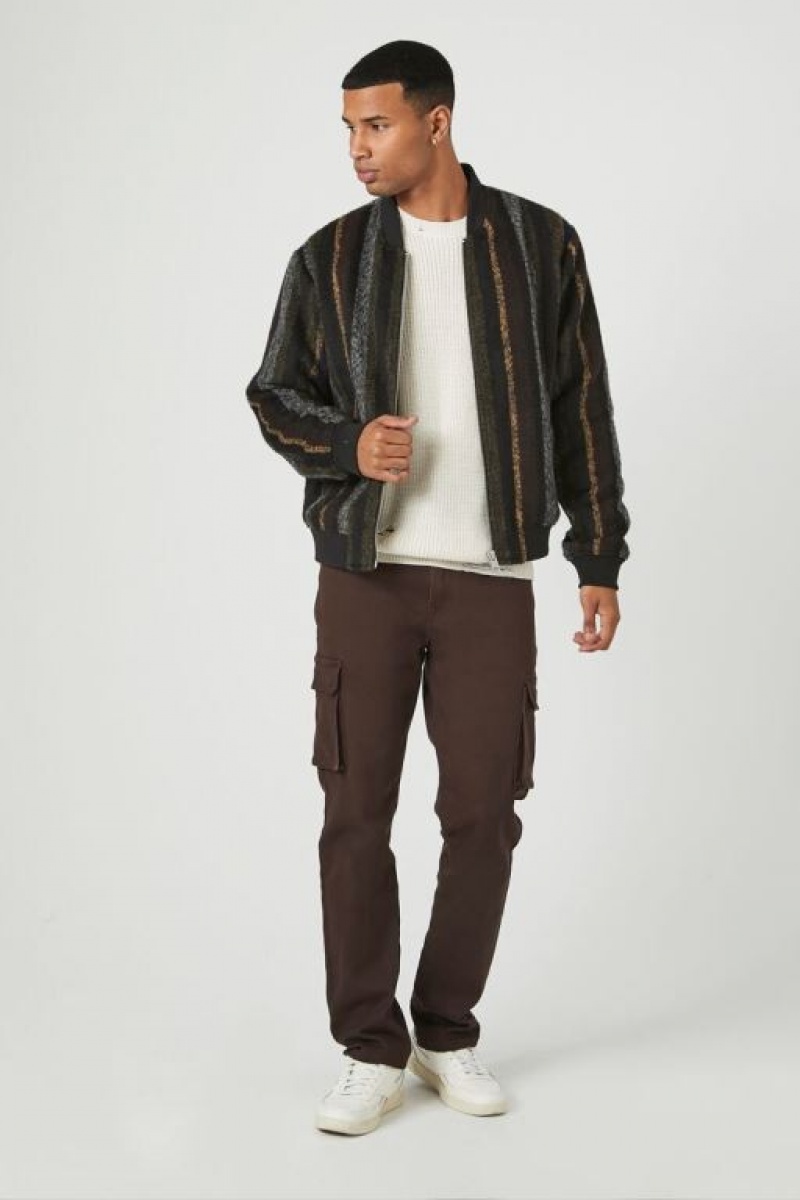 Casacas Forever 21 A Rayas Brushed Bomber Hombre Negras Multicolor | hTckwJ5T3W0