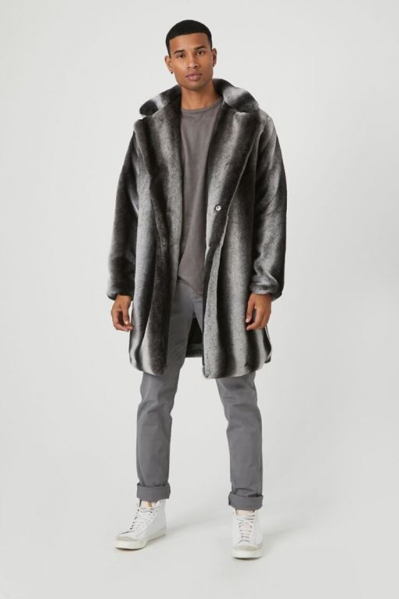 Casacas Forever 21 A Rayas Faux Fur Longline Coat Hombre Negras Gris | l4lHhVOMCab