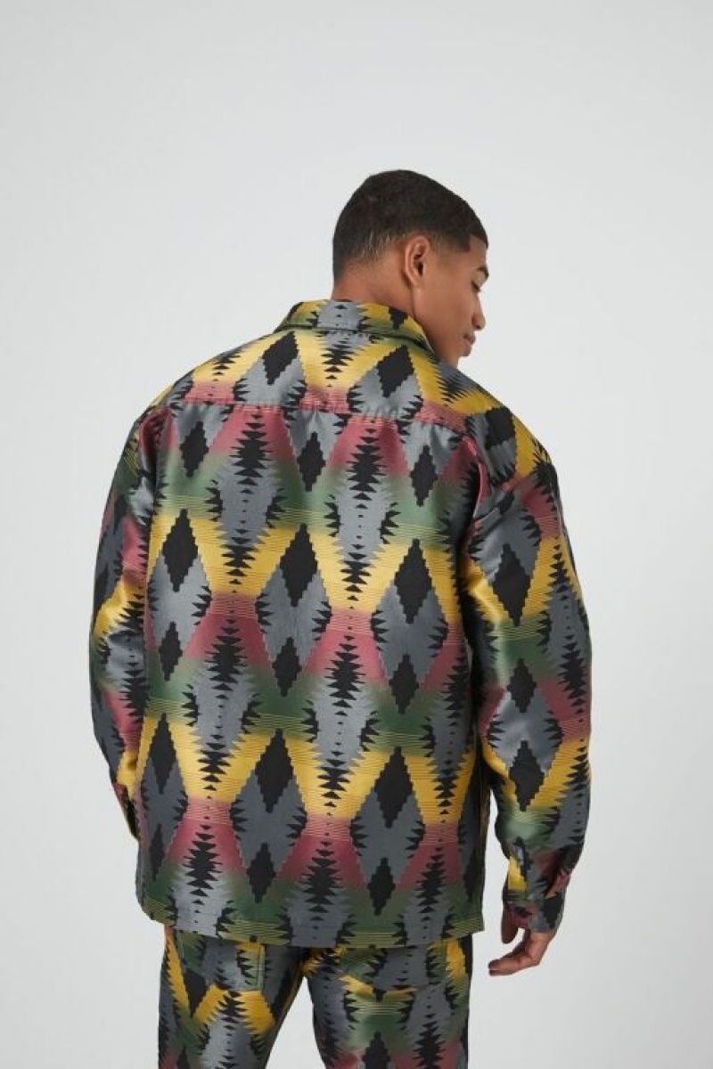 Casacas Forever 21 Abstract Geo Print Button Front Hombre Gris Multicolor | qv7BRWIzdTO