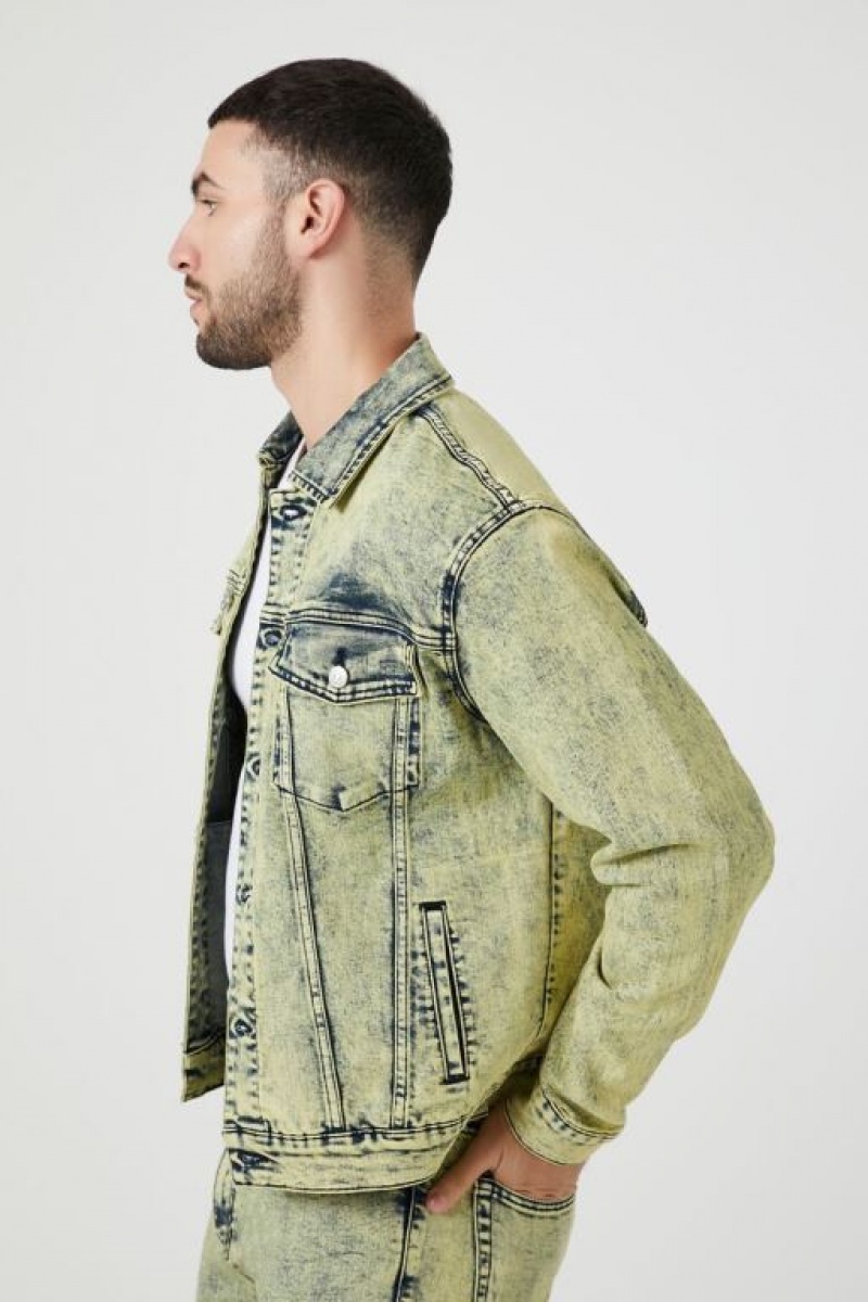 Casacas Forever 21 Acid Wash Denim Trucker Hombre Amarillo Multicolor | Bf1Z7MAjHYG