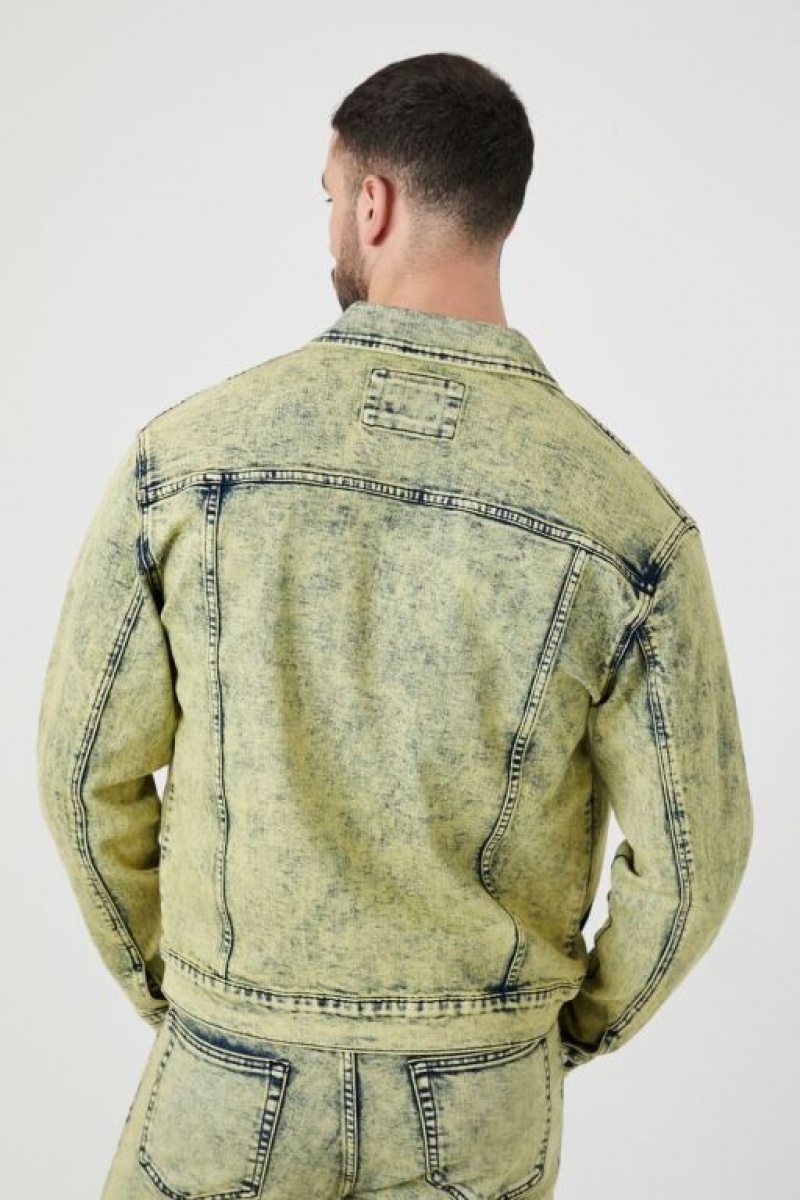 Casacas Forever 21 Acid Wash Denim Trucker Hombre Amarillo Multicolor | Bf1Z7MAjHYG