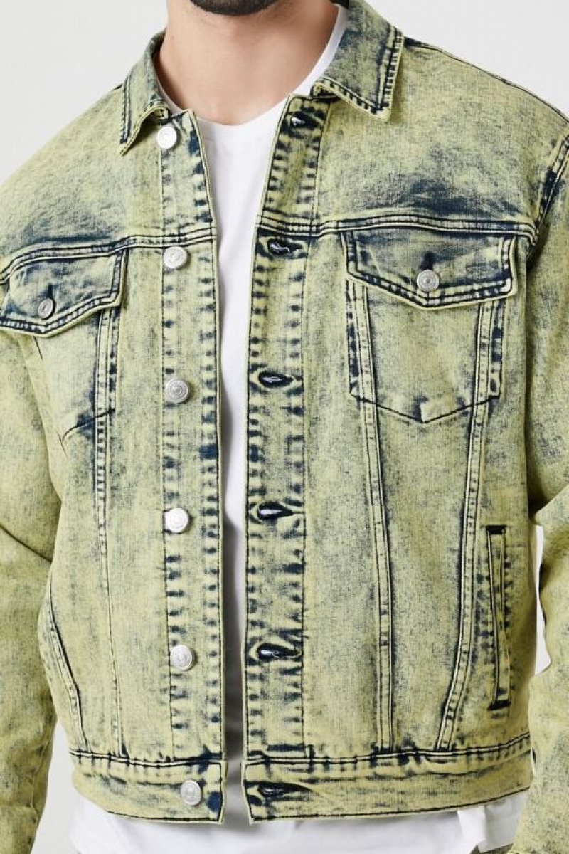 Casacas Forever 21 Acid Wash Denim Trucker Hombre Amarillo Multicolor | Bf1Z7MAjHYG