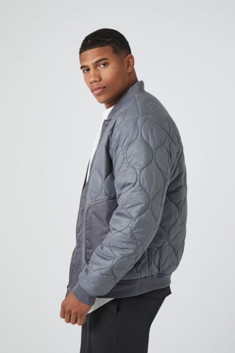 Casacas Forever 21 Acolchado Bomber Hombre Gris Gris Claro | 186mx48S3nD