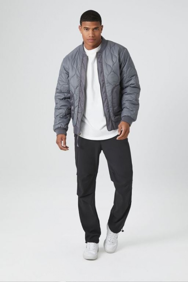 Casacas Forever 21 Acolchado Bomber Hombre Gris Gris Claro | 186mx48S3nD