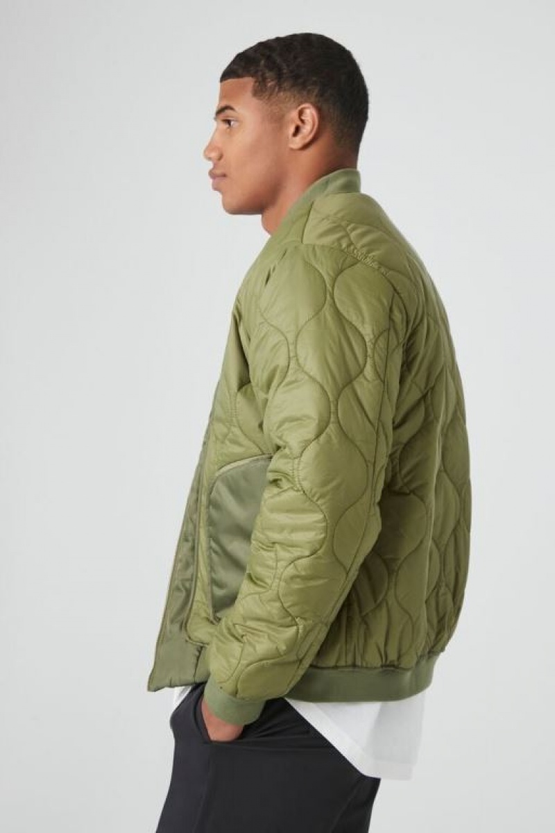 Casacas Forever 21 Acolchado Bomber Hombre Verde Oliva | kIzeG4B2QhY