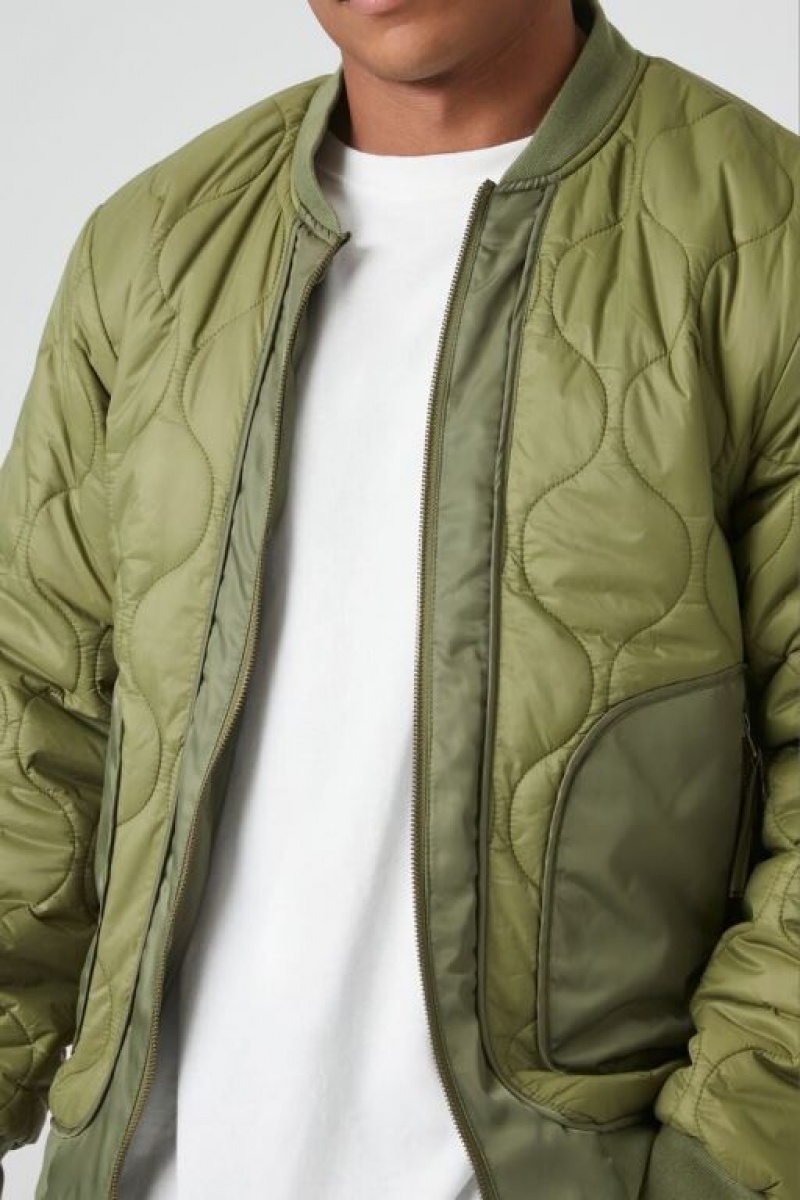 Casacas Forever 21 Acolchado Bomber Hombre Verde Oliva | kIzeG4B2QhY