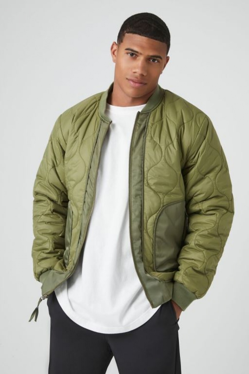 Casacas Forever 21 Acolchado Bomber Hombre Verde Oliva | kIzeG4B2QhY