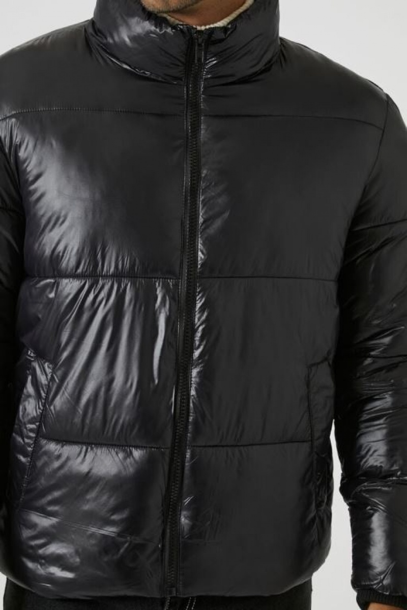 Casacas Forever 21 Acolchado Puffer Hombre Negras | Vzvm7Qb1glt