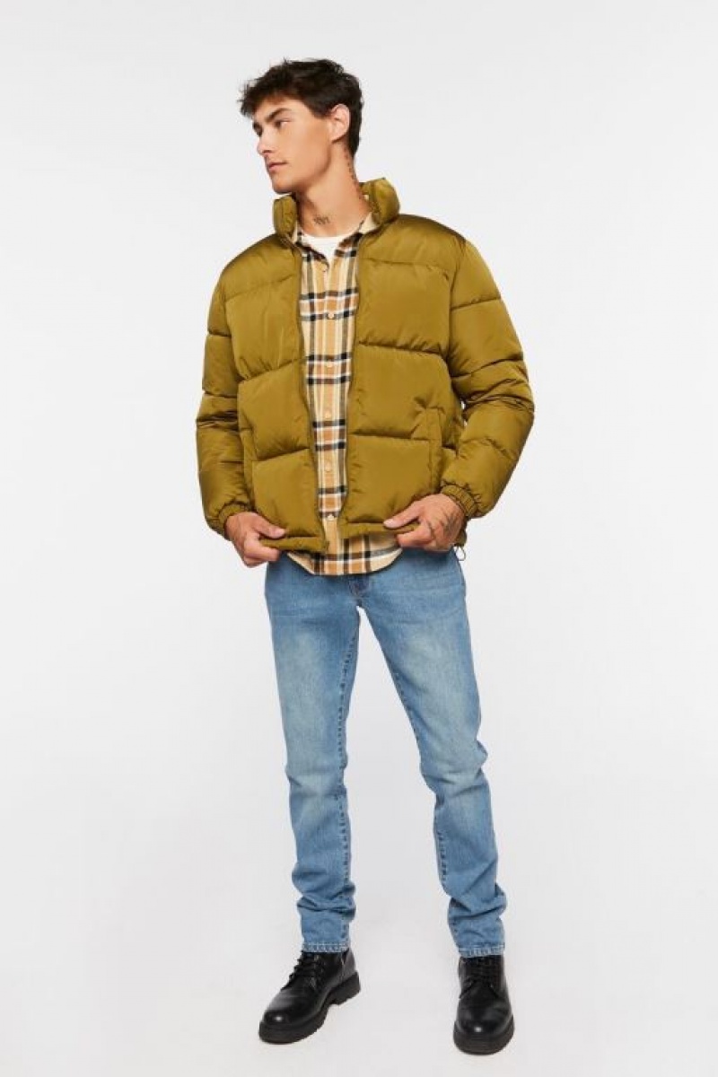 Casacas Forever 21 Acolchado Puffer Hombre Verde Oliva | jok9msjdvjq