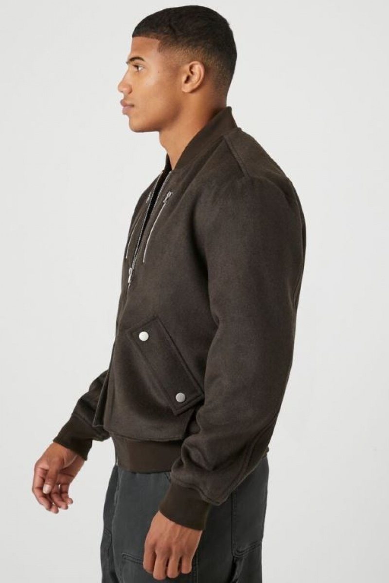 Casacas Forever 21 Brushed Bomber Hombre Cocoa | Fi4WXBQ4Sar