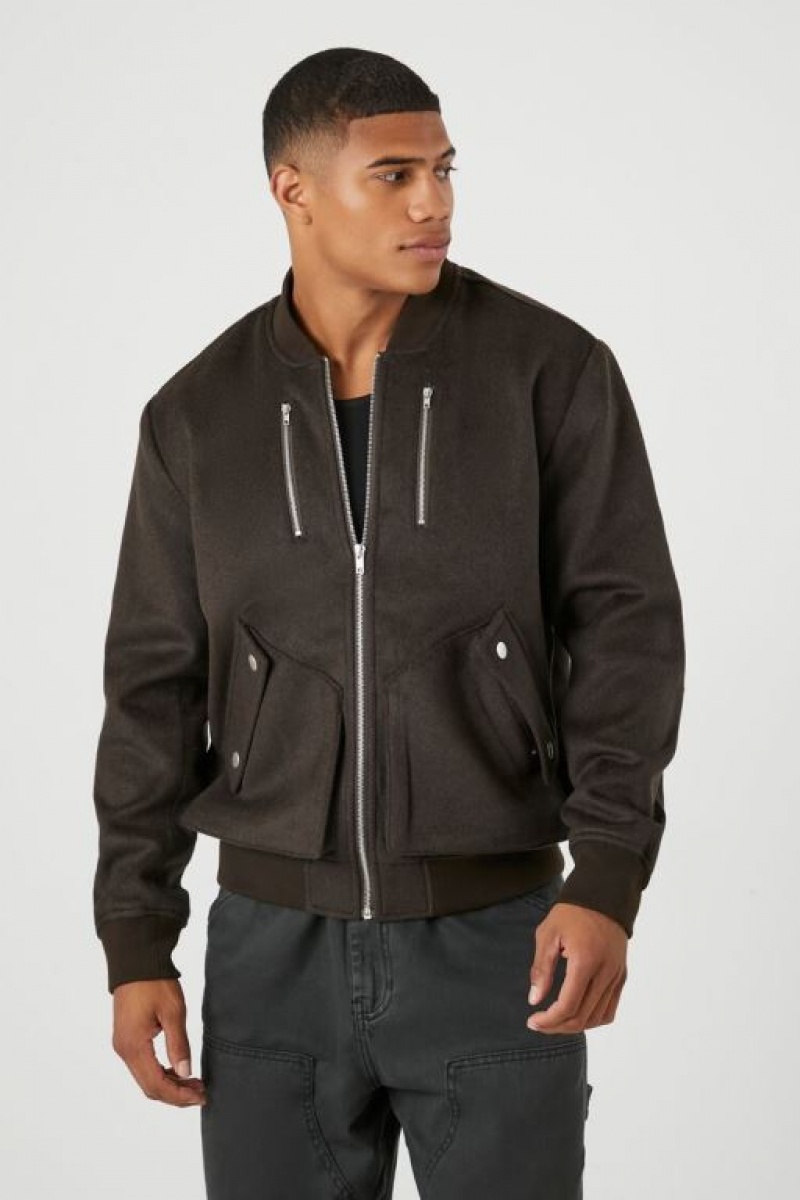 Casacas Forever 21 Brushed Bomber Hombre Cocoa | Fi4WXBQ4Sar