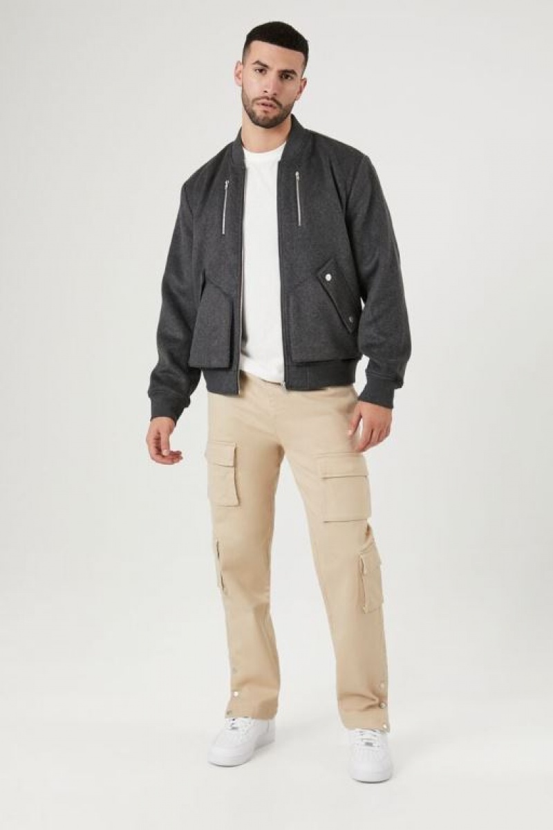 Casacas Forever 21 Brushed Bomber Hombre Gris | huOviTXbLA3