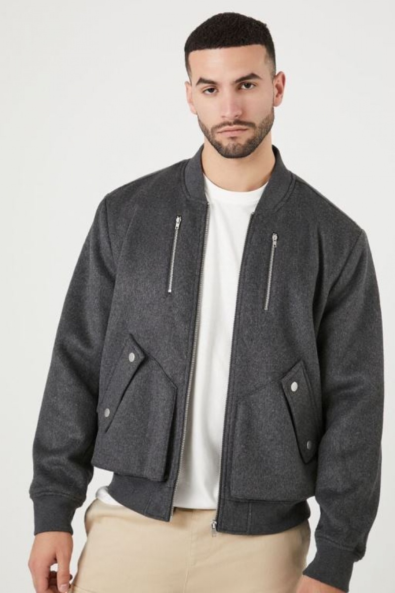 Casacas Forever 21 Brushed Bomber Hombre Gris | huOviTXbLA3