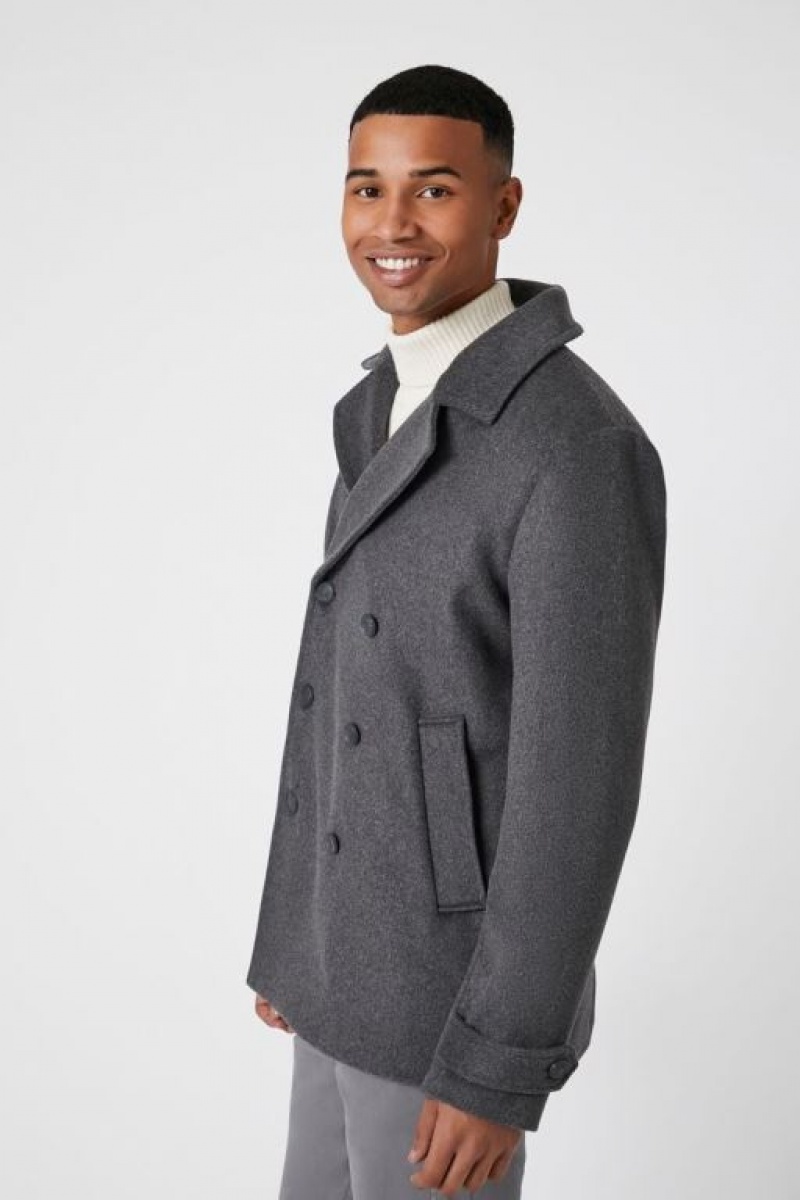 Casacas Forever 21 Brushed Double Breasted Coat Hombre Gris | 23JrKxdJbpl